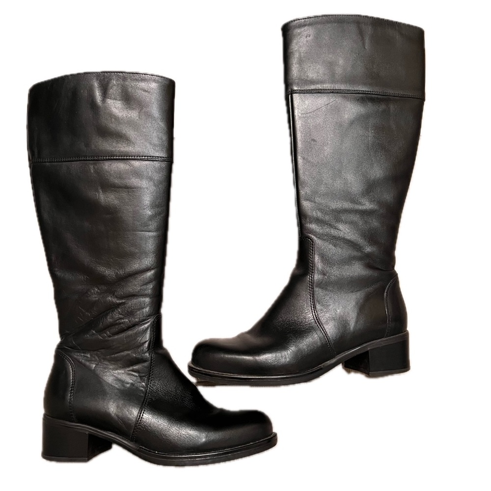 La Canadienne Passion Black Leather Knee high boots luxury riding 6 block heel - Picture 5 of 12